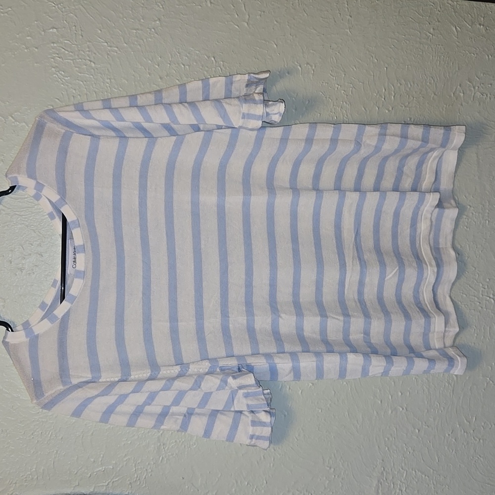 Calvin Klein Blue and White Striped Knit Top